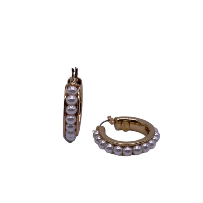 Polished Gold and White Pearl Hoop Earring sold by Kenneth Jay Lane