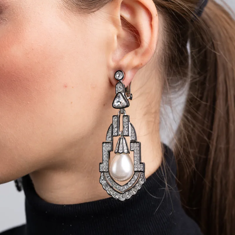 Crystal Black Deco Drop Clip Earrings sold by Kenneth Jay Lane
