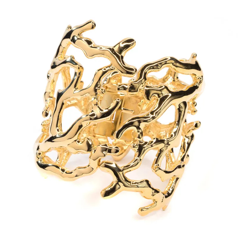 Polished Gold Coral Branch Hinged Cuff sold by Kenneth Jay Lane