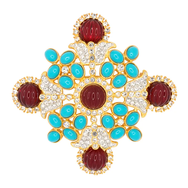Gold and Crystal Maltese Cross Pin sold by Kenneth Jay Lane