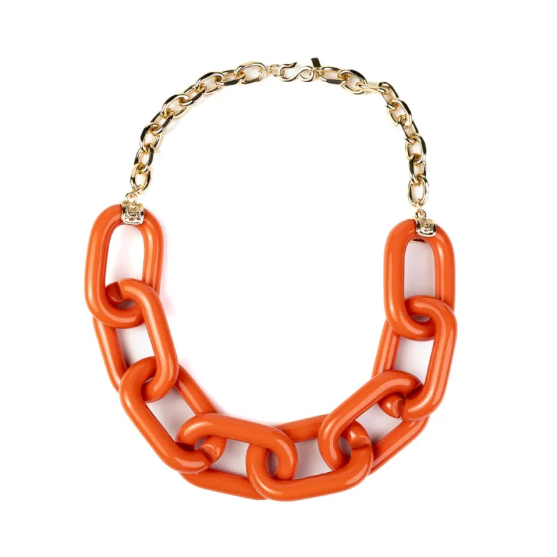 Gold Chain with Coral Resin Link Necklace sold by Kenneth Jay Lane