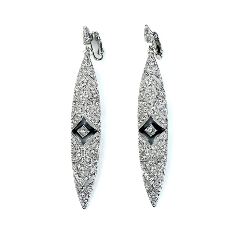 Silver Crystal with Black Enamel Clip Earrings sold by Kenneth Jay Lane