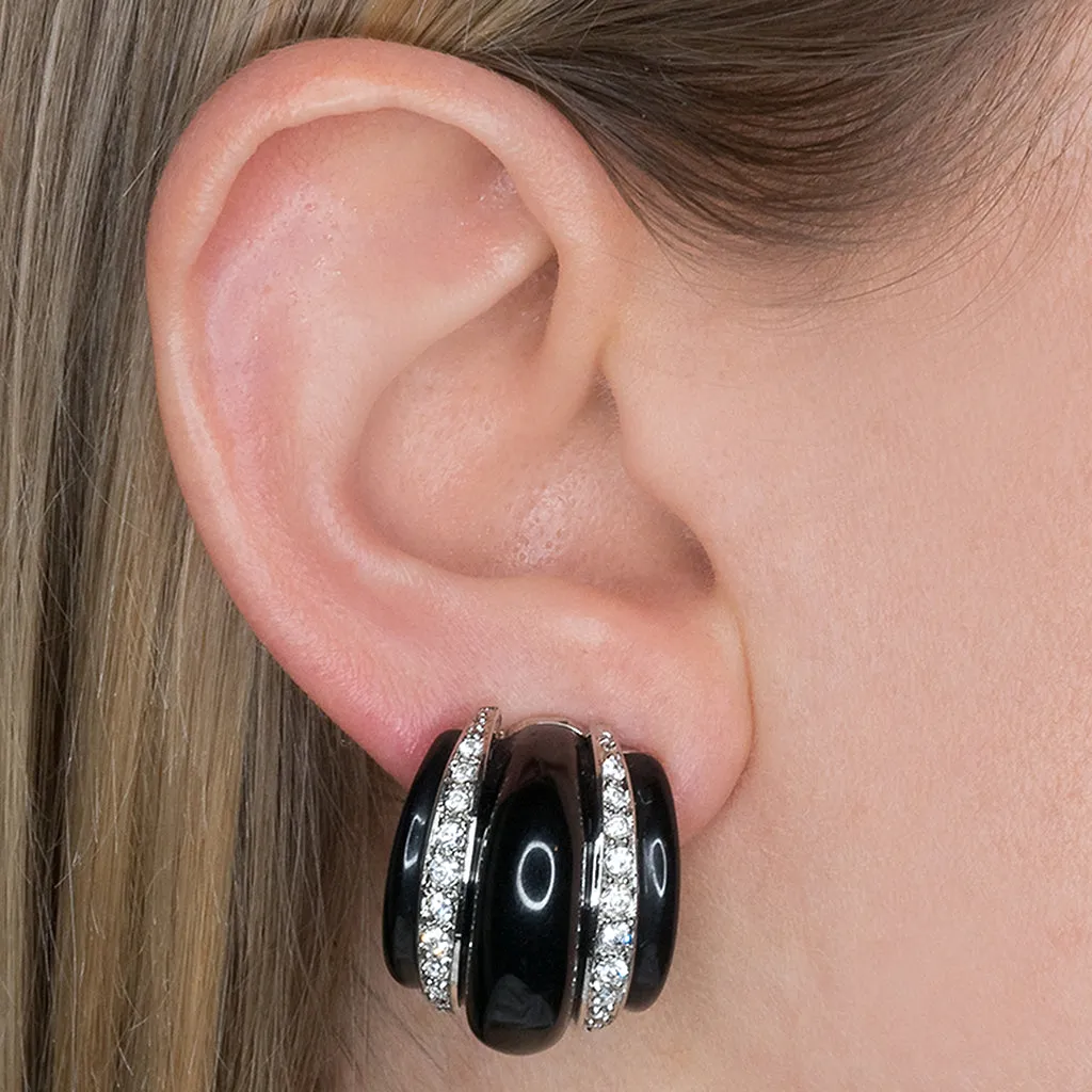 Black Ribbed Hoop Clip Earrings sold by Kenneth Jay Lane product image thumbnail 2