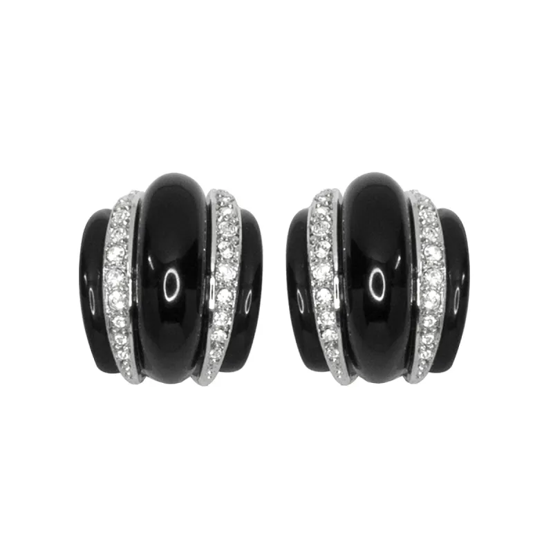 Black Ribbed Hoop Clip Earrings sold by Kenneth Jay Lane