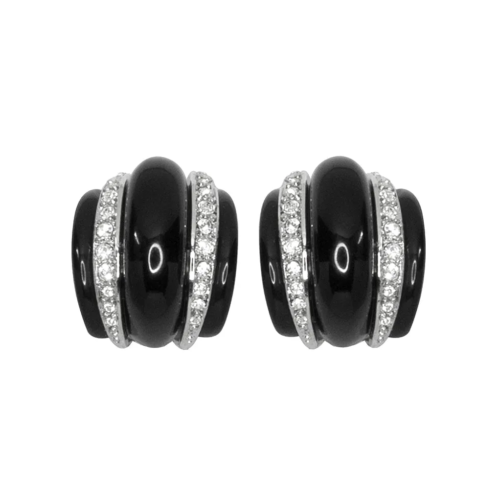 Black Ribbed Hoop Clip Earrings sold by Kenneth Jay Lane