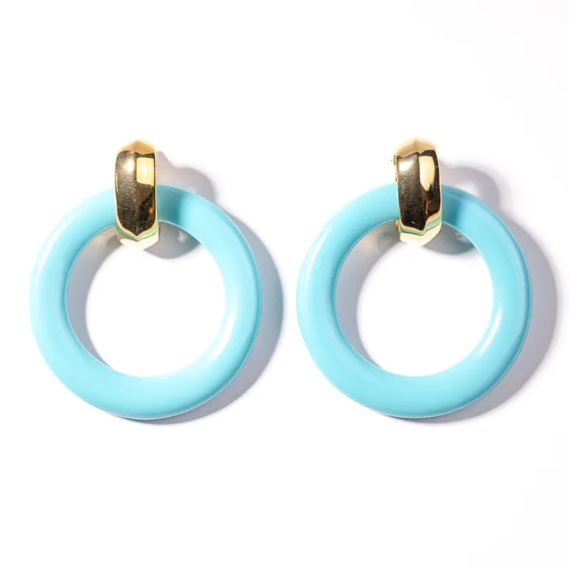 Gold and Turquoise Ring Doorknocker Clip Earring sold by Kenneth Jay Lane