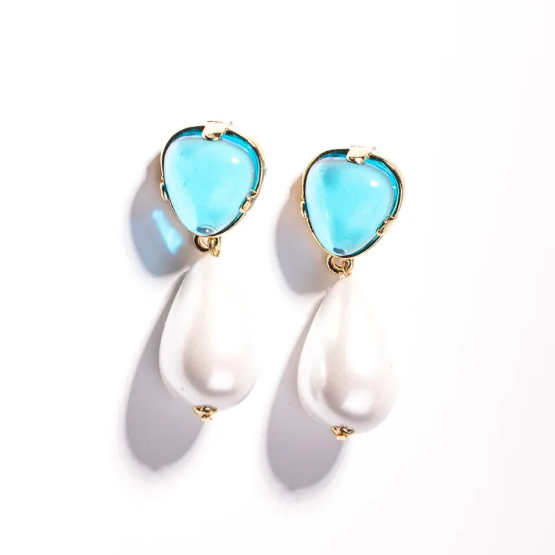 Aqua Top and Pearl Drop Pierced Earring sold by Kenneth Jay Lane