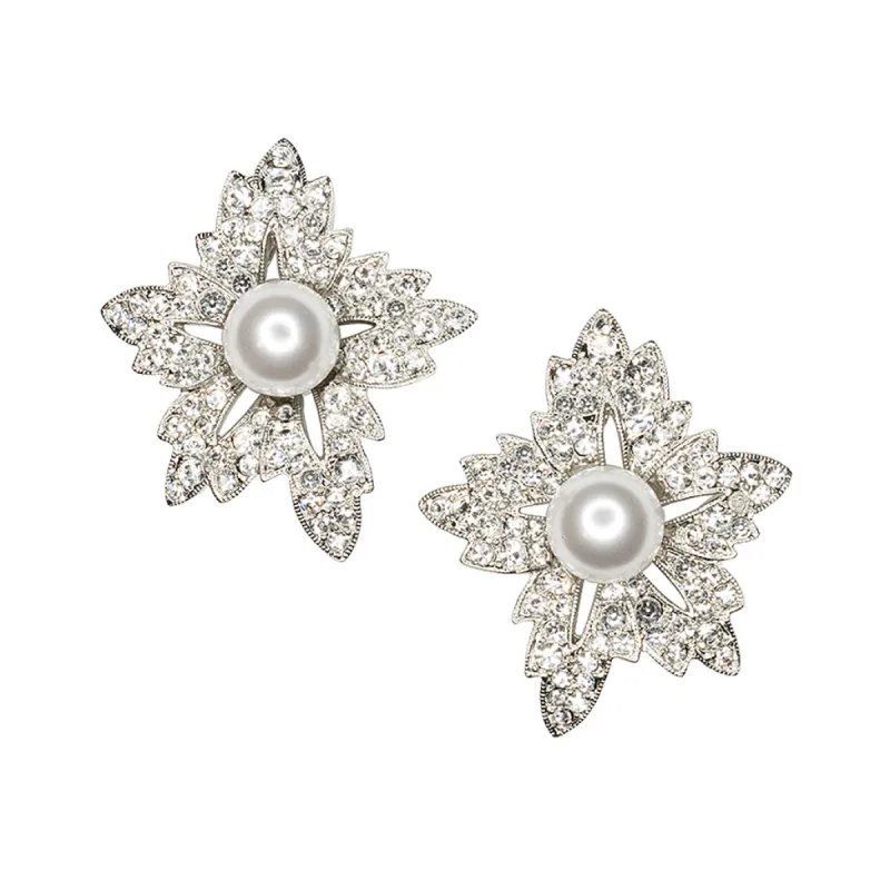 White Pearl Flower Clip Earrings sold by Kenneth Jay Lane