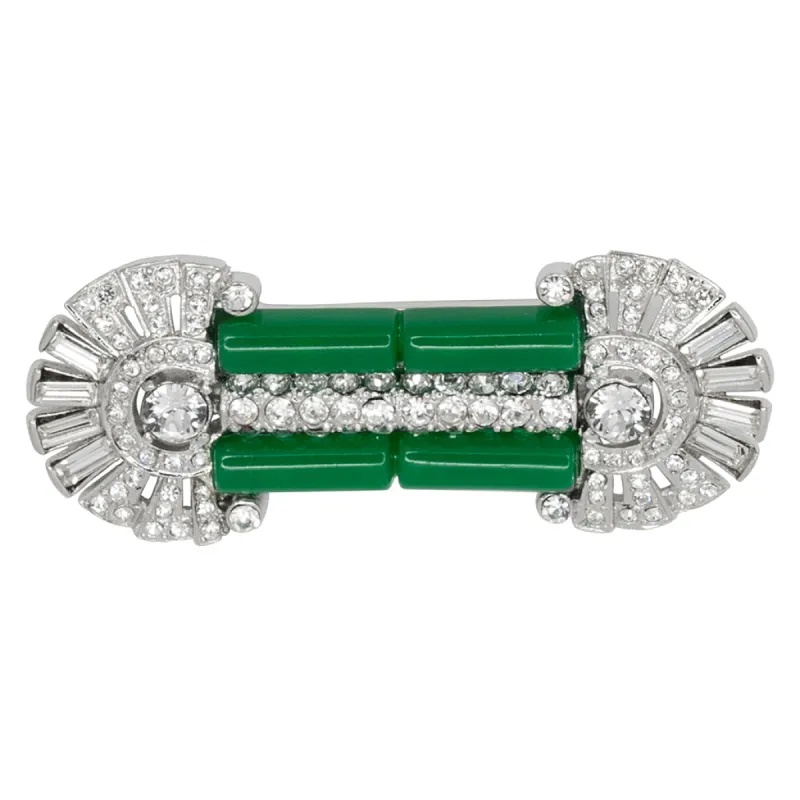 Crystal & Jade Deco Pin sold by Kenneth Jay Lane