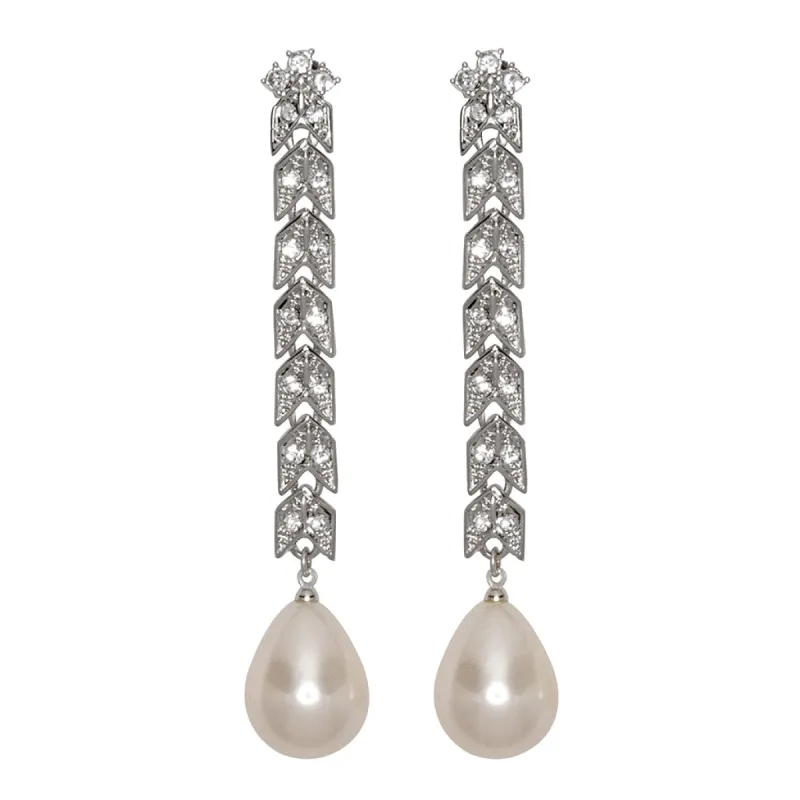 Silver And Crystal Cultura Pearl Clip Earrings sold by Kenneth Jay Lane