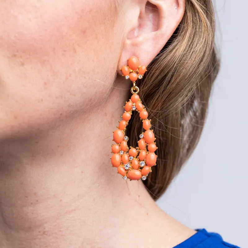 Coral Cabochon Teardrop Pierced Earrings sold by Kenneth Jay Lane