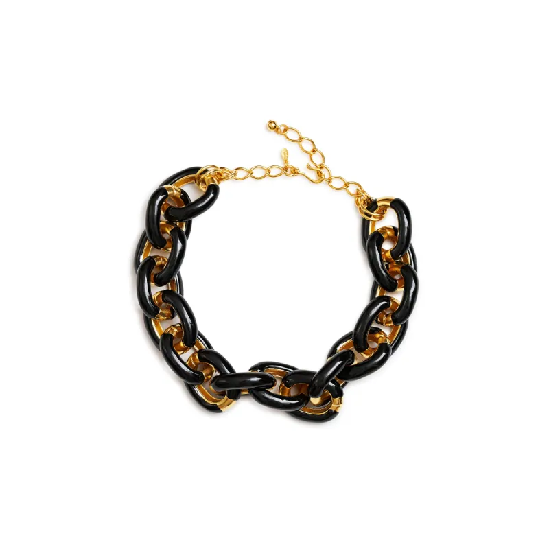 Polished Gold & Black Enamel Link Necklace sold by Kenneth Jay Lane