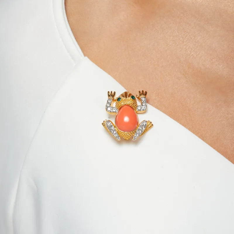 Crystal Frog Pin with Coral sold by Kenneth Jay Lane