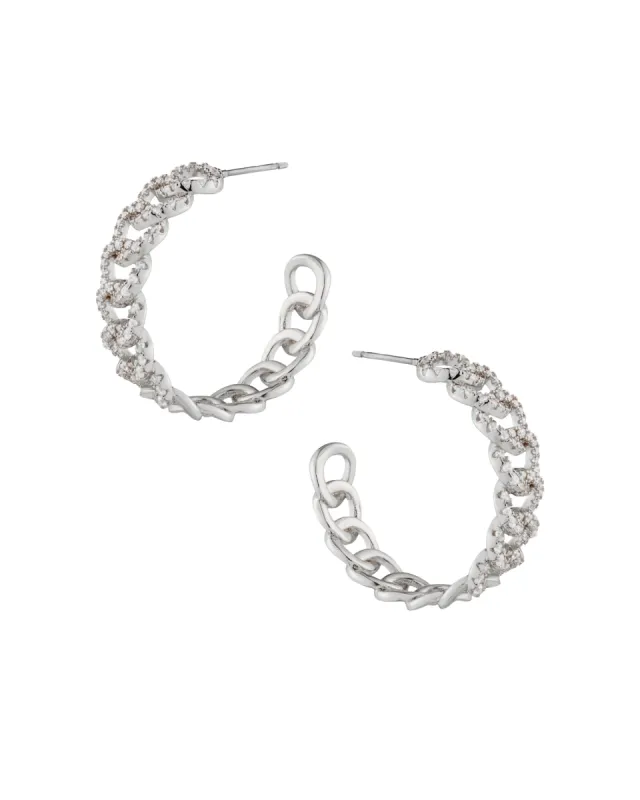 Cubic Zirconia Rhodium Chain Hoop Earrings sold by Kenneth Jay Lane