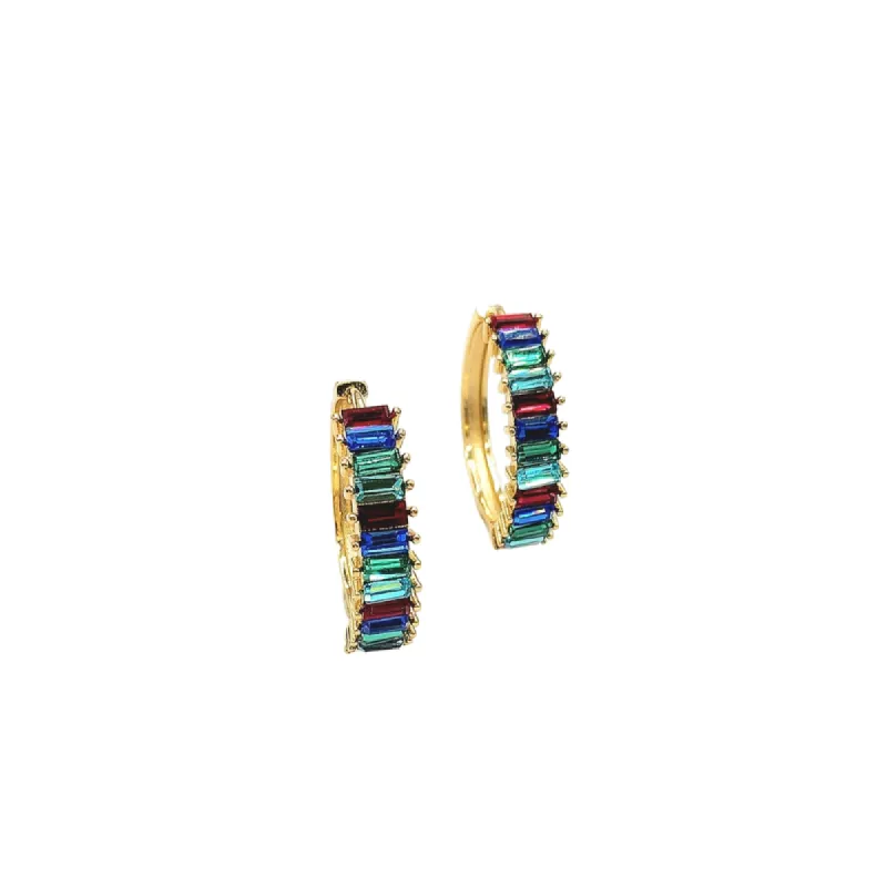 Gold with Multicolor Baguettes Hoop Pierced Earring sold by Kenneth Jay Lane