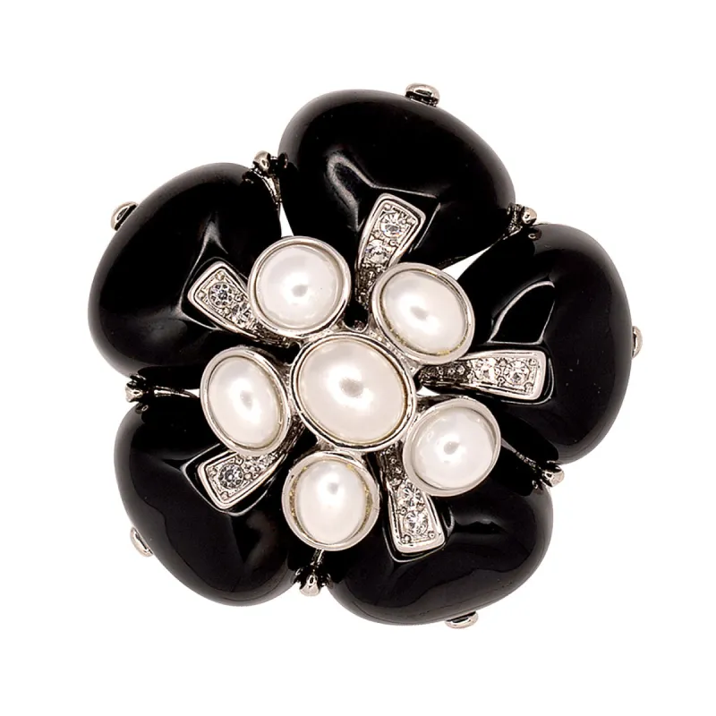 Black & White Pearl Flower Pin sold by Kenneth Jay Lane