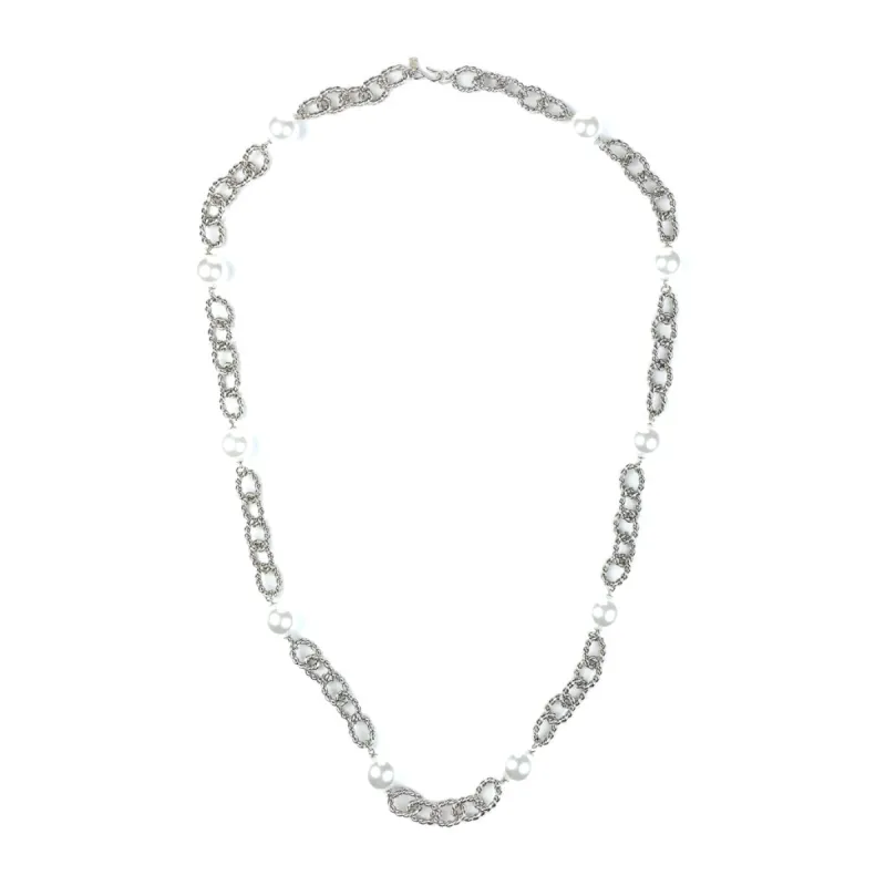 Silver and Pearl Link Necklace sold by Kenneth Jay Lane