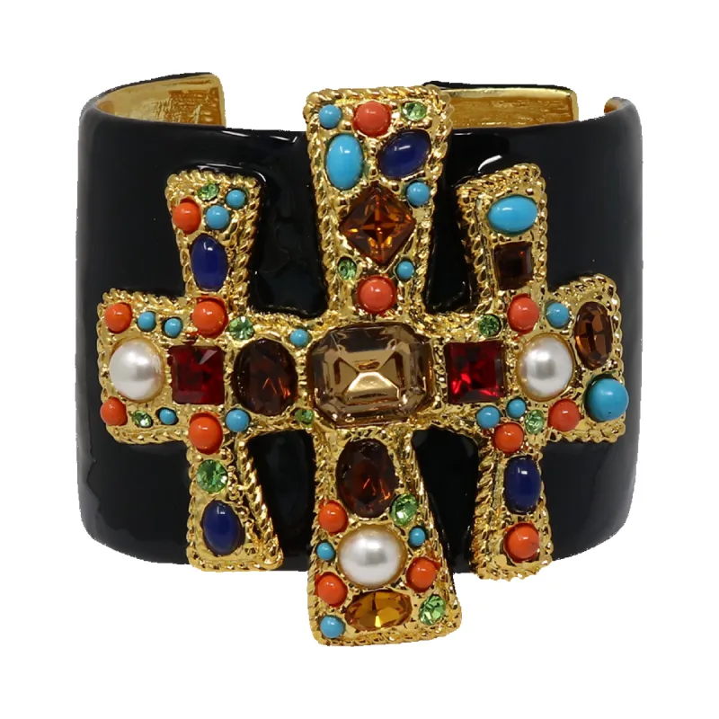 Black Enamel Gemstone Cuff sold by Kenneth Jay Lane