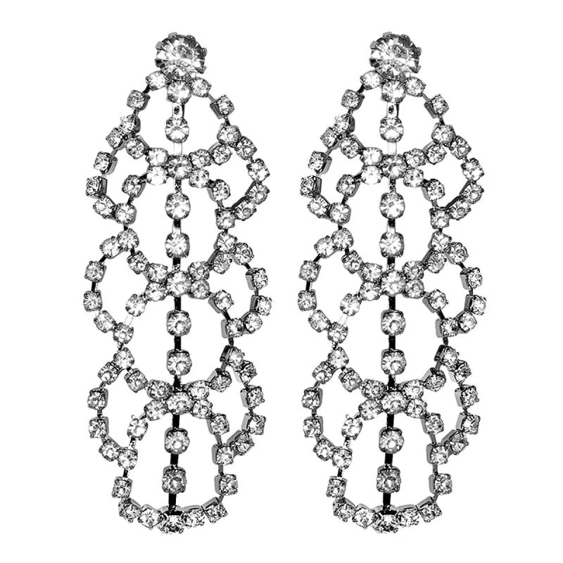 Silver Crystal Lace Drop Clip Earrings sold by Kenneth Jay Lane
