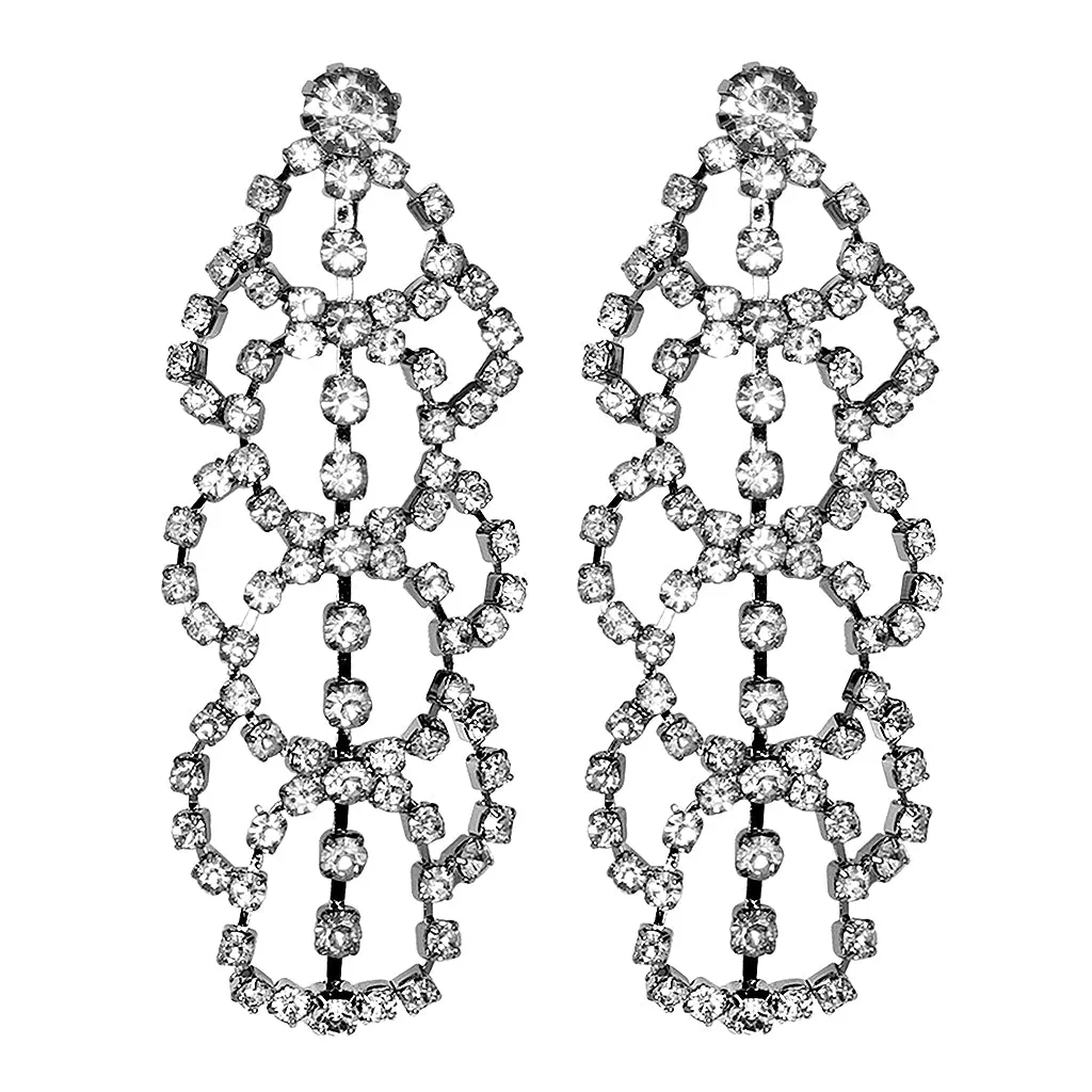 Silver Crystal Lace Drop Clip Earrings sold by Kenneth Jay Lane