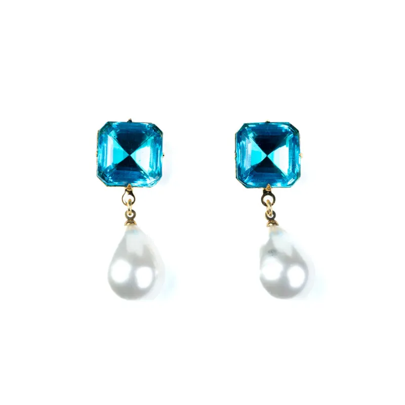 Aqua Stone Pearl Drop Pierced Earrings sold by Kenneth Jay Lane