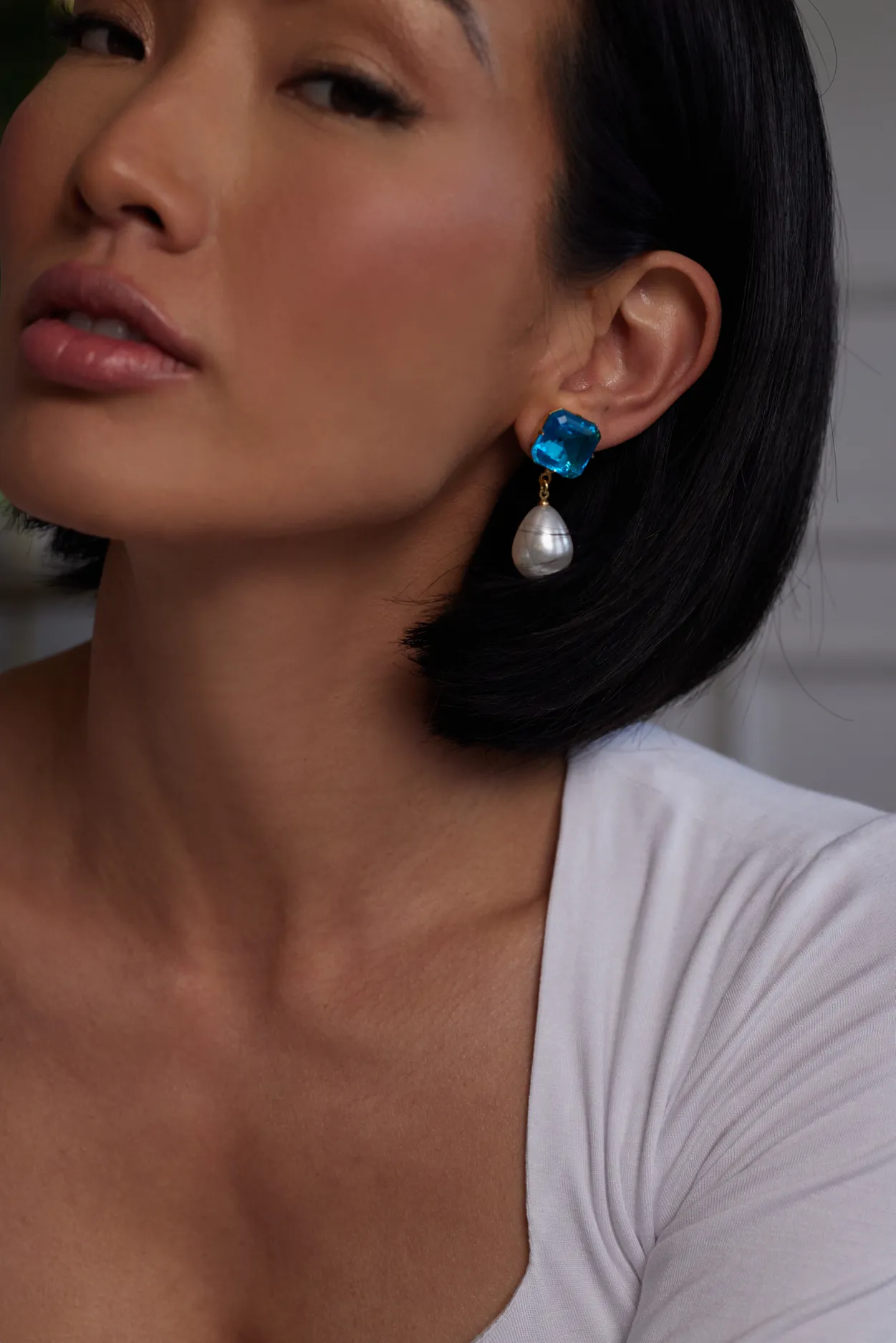 Aqua Stone Pearl Drop Pierced Earrings sold by Kenneth Jay Lane product image thumbnail 2