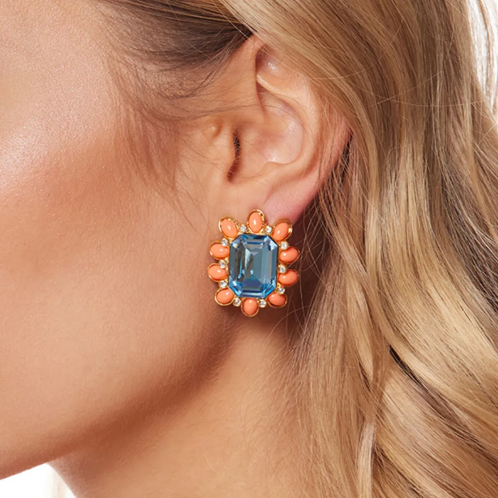 Aqua Center Oval Shape Clip Earring sold by Kenneth Jay Lane