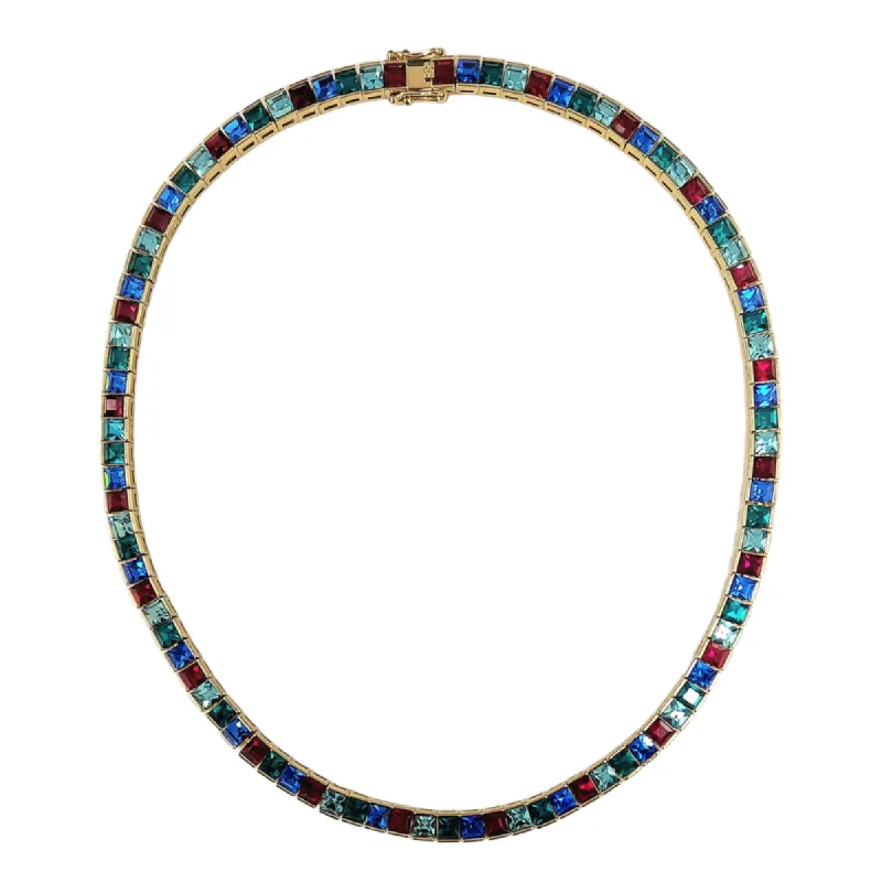 Gold With Multi Color Stones Baguette Necklace made by Kenneth Jay Lane