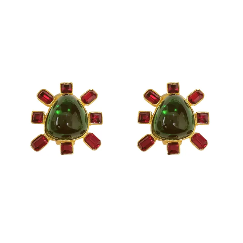 Ruby and Emerald Cabochon Center Clip Earring sold by Kenneth Jay Lane