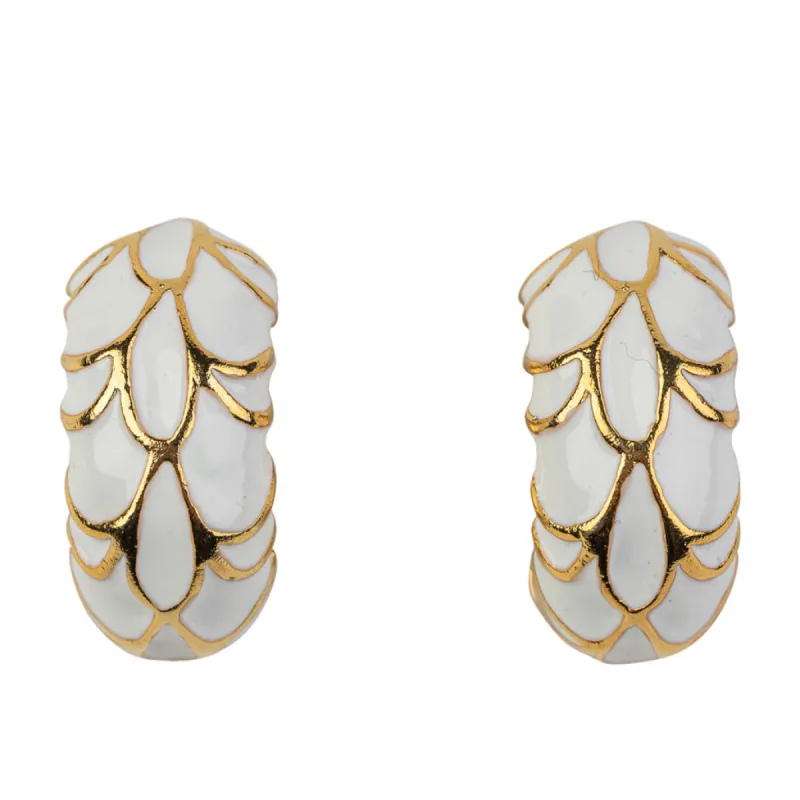 Gold with White Enamel Small Hoop Clip Earring sold by Kenneth Jay Lane