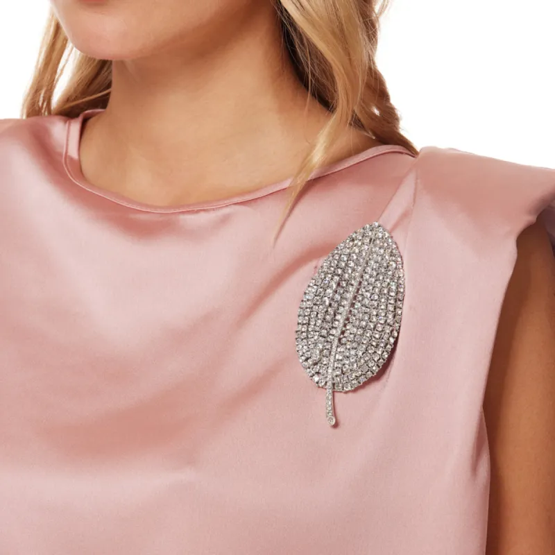 Silver and Crystal Stem and Leaf Pin sold by Kenneth Jay Lane