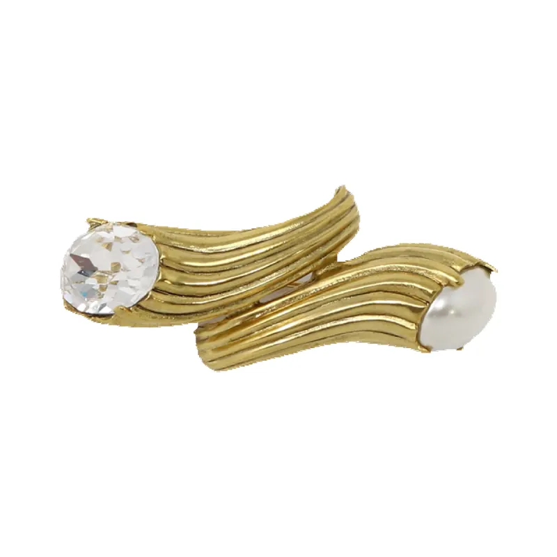 Antique Gold Crystal and Pearl Cabochon Pin sold by Kenneth Jay Lane