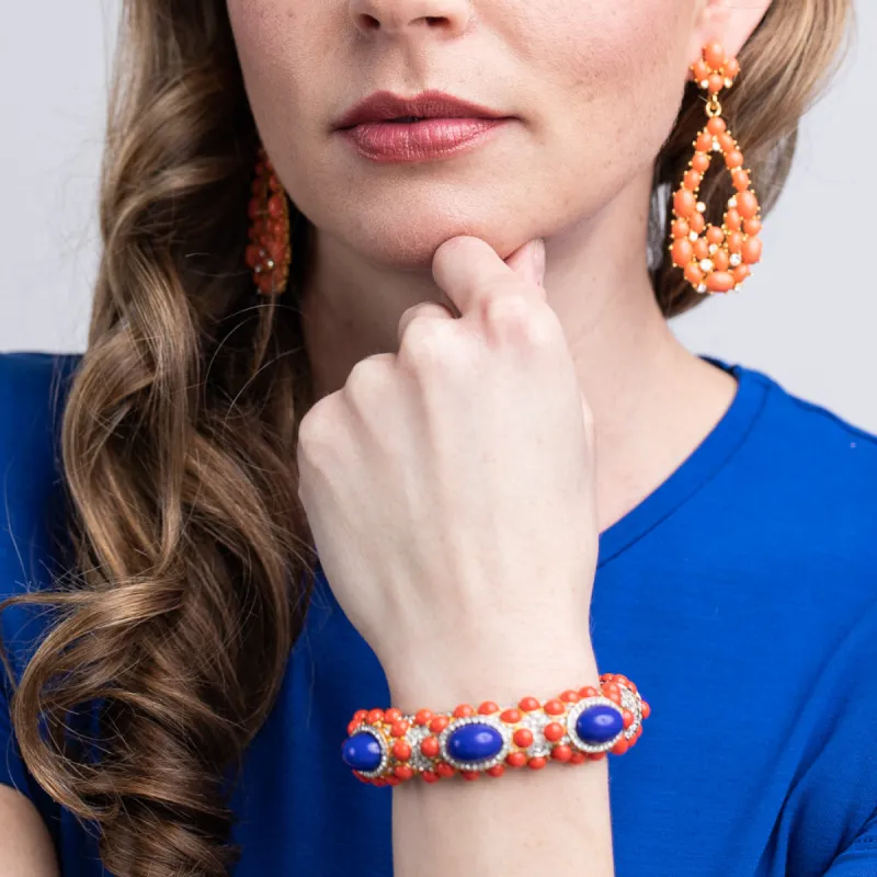 Lapis And Coral Cabochon Bracelet sold by Kenneth Jay Lane