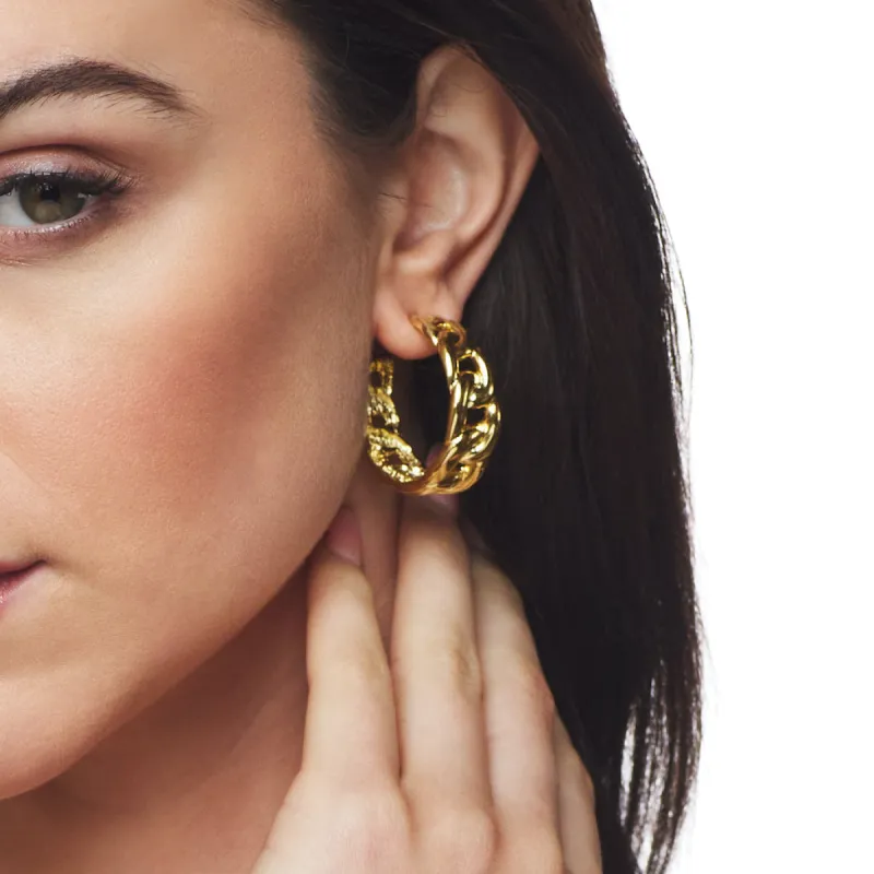 Gold Link Hoop Post Earrings sold by Kenneth Jay Lane