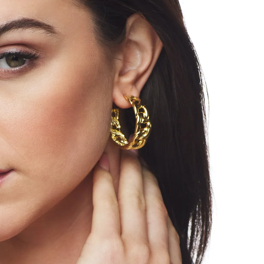 Gold Link Hoop Post Earrings sold by Kenneth Jay Lane