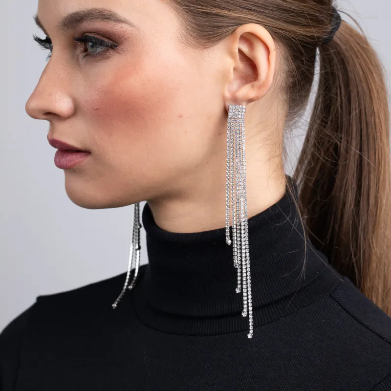Silver and Crystal Strand Earrings sold by Kenneth Jay Lane