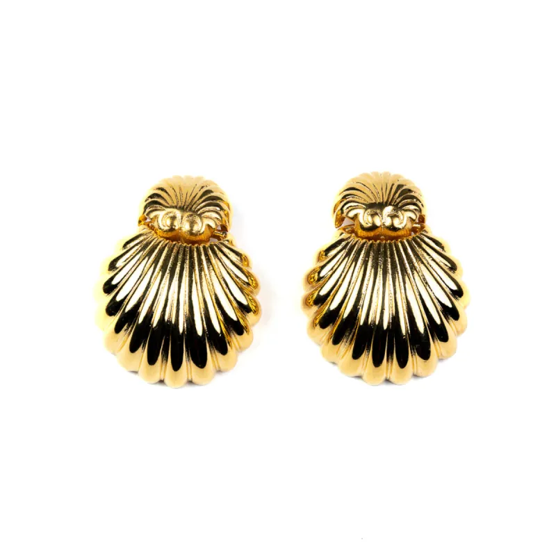 Gold Seashell Clip Earrings sold by Kenneth Jay Lane