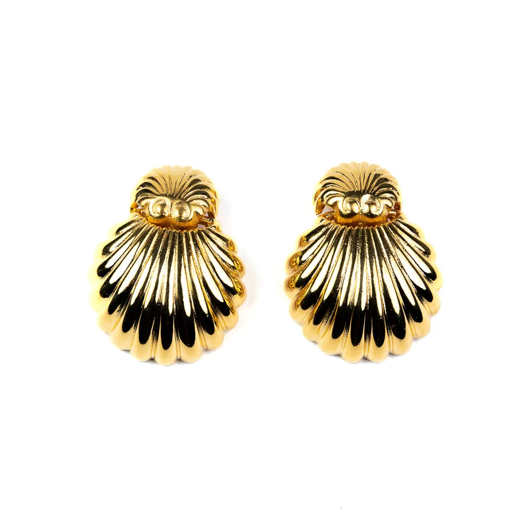 Gold Seashell Clip Earrings sold by Kenneth Jay Lane