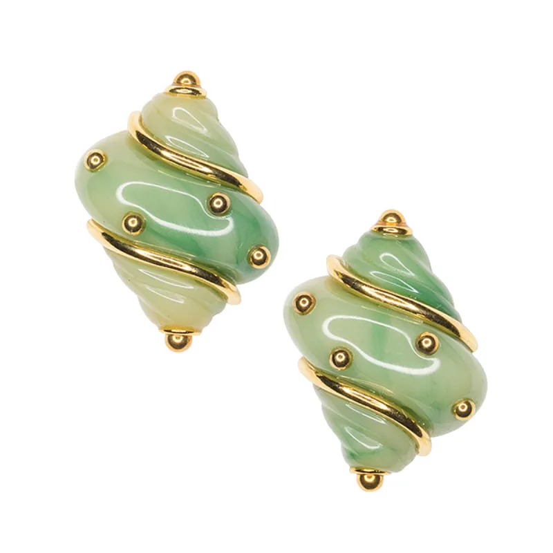 Jade Seashell Clip Earrings sold by Kenneth Jay Lane