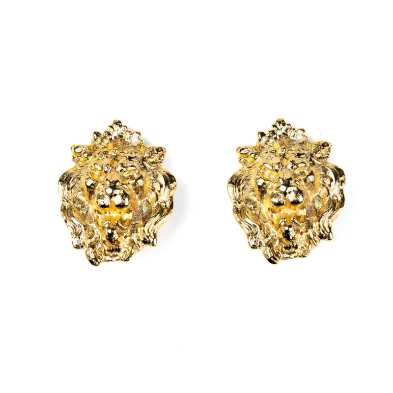 Gold Lion Head Clip Earrings sold by Kenneth Jay Lane