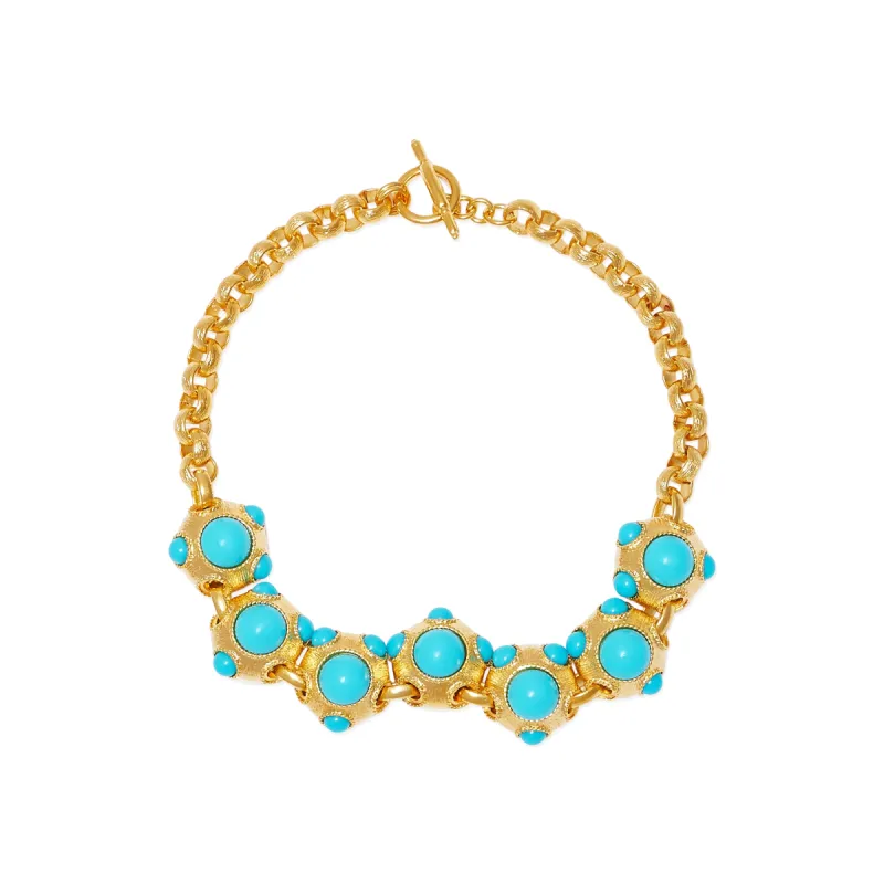 Satin Gold & Turquoise Center Necklace sold by Kenneth Jay Lane
