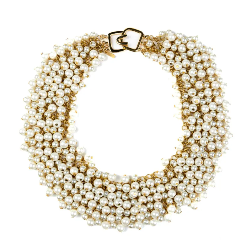Gold and Pearl Cluster Bib Necklace sold by Kenneth Jay Lane