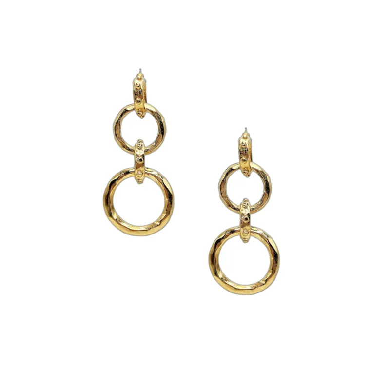 Gold Hammered Double Circle Pierced Earrings sold by Kenneth Jay Lane