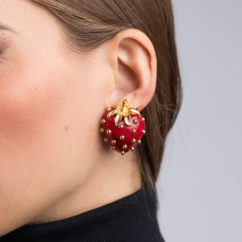 Polished Gold Strawberry Clip Earrings sold by Kenneth Jay Lane