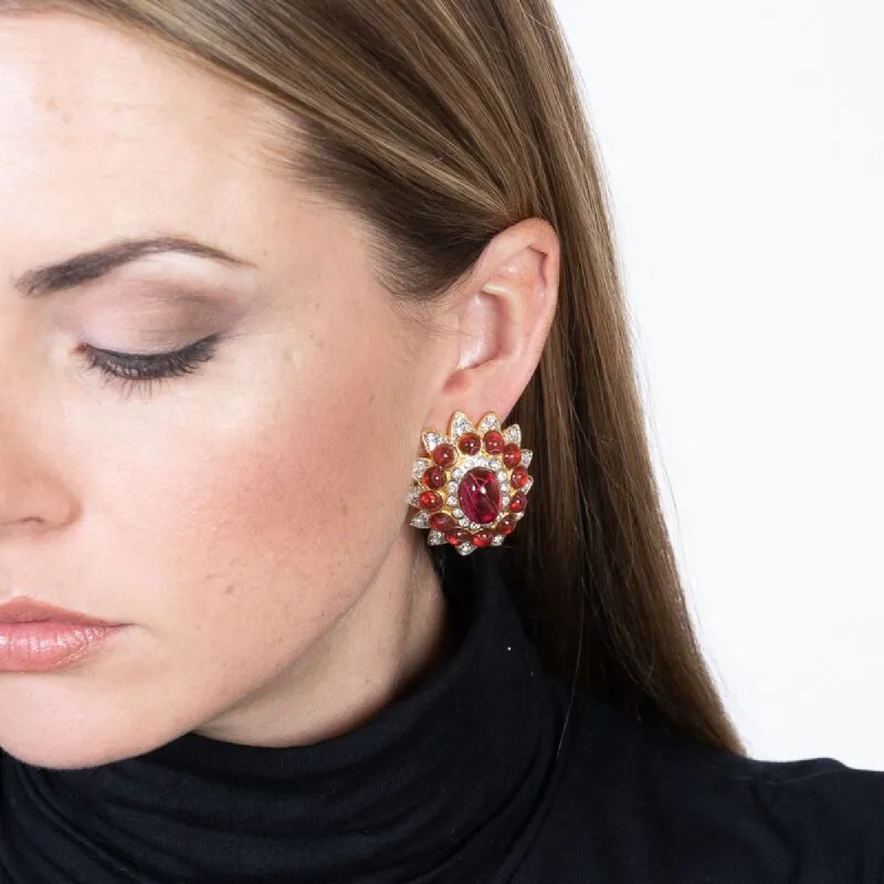 Flawed Ruby Center Clip Earrings sold by Kenneth Jay Lane