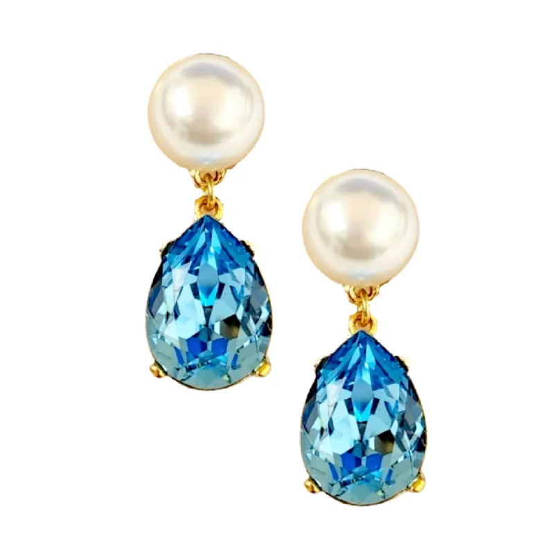 Pearl & Aqua Teardrop Pierced Earring sold by Kenneth Jay Lane