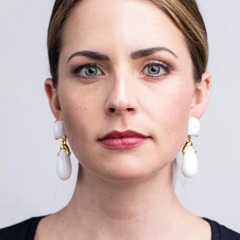 White Square Top Drop Clip Earrings sold by Kenneth Jay Lane