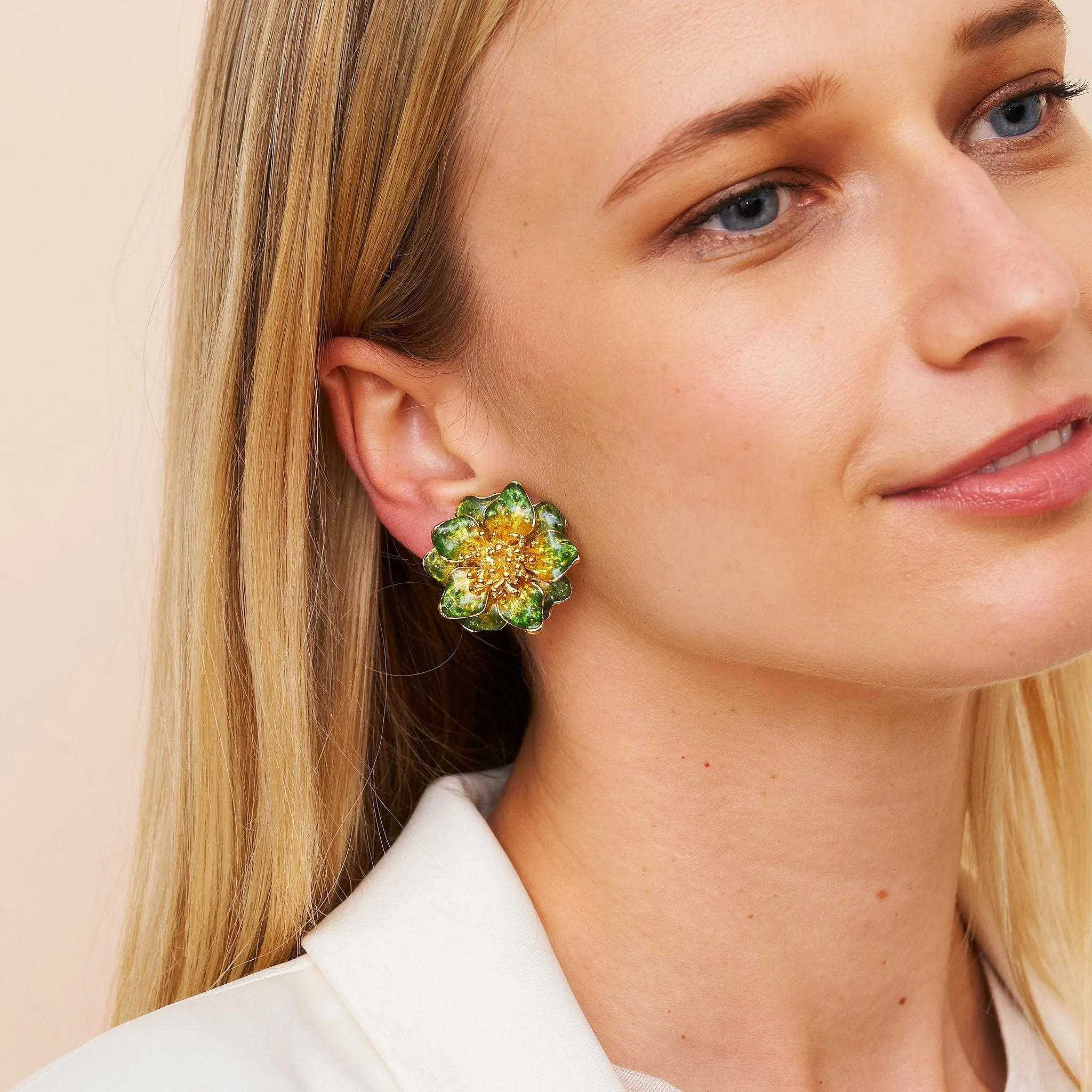 Green Enamel Flower Clip Earring sold by Kenneth Jay Lane product image thumbnail 2
