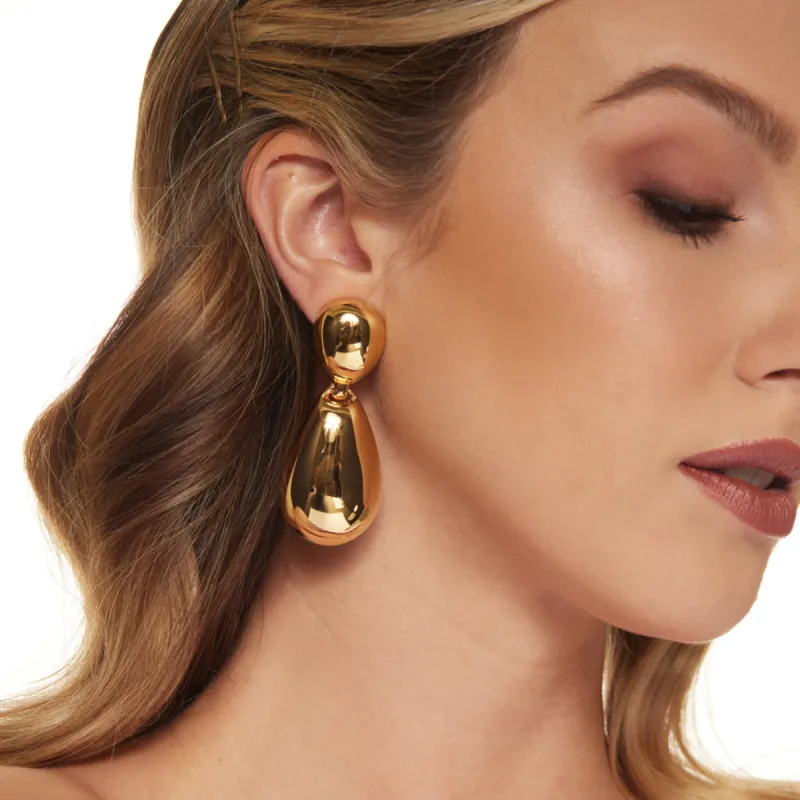 Polished Gold Drop Clip Earrings sold by Kenneth Jay Lane