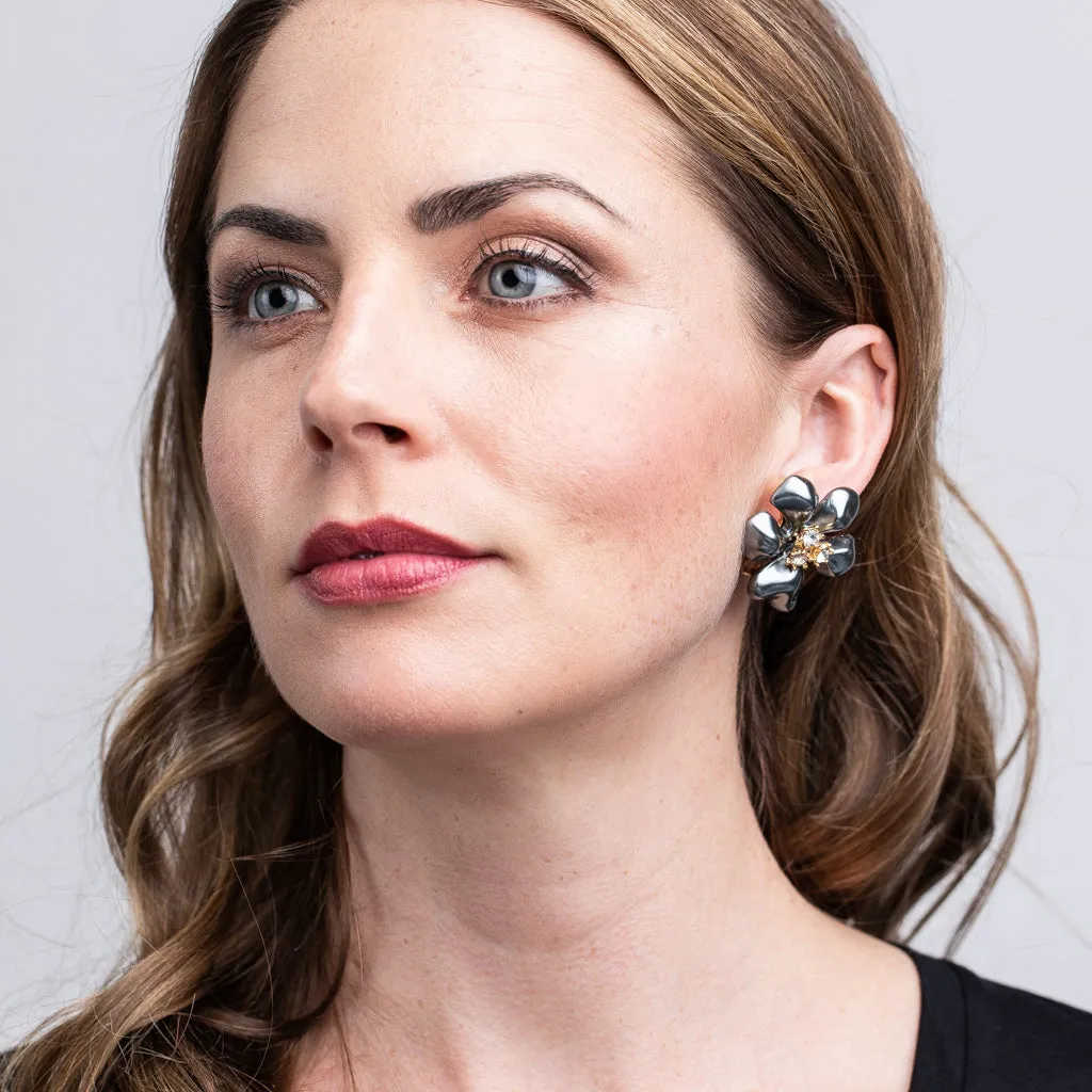 Grey Pearl Flower Clip Earrings sold by Kenneth Jay Lane product image thumbnail 3